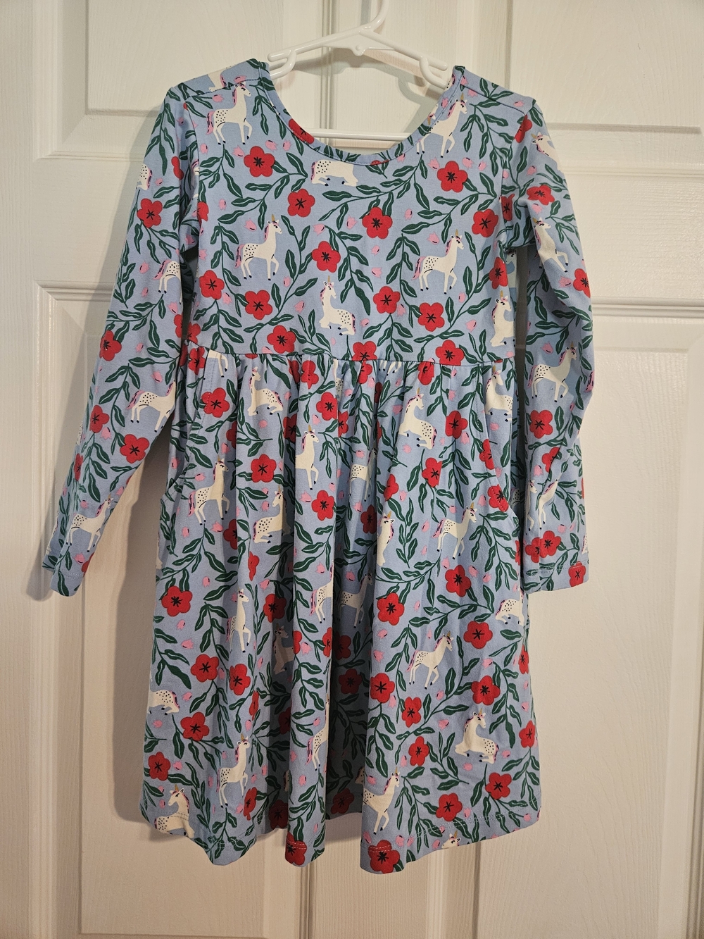 Hanna Andersson Light Blue Whimsical Unicorn Floral Long-Sleeve Dress 5T